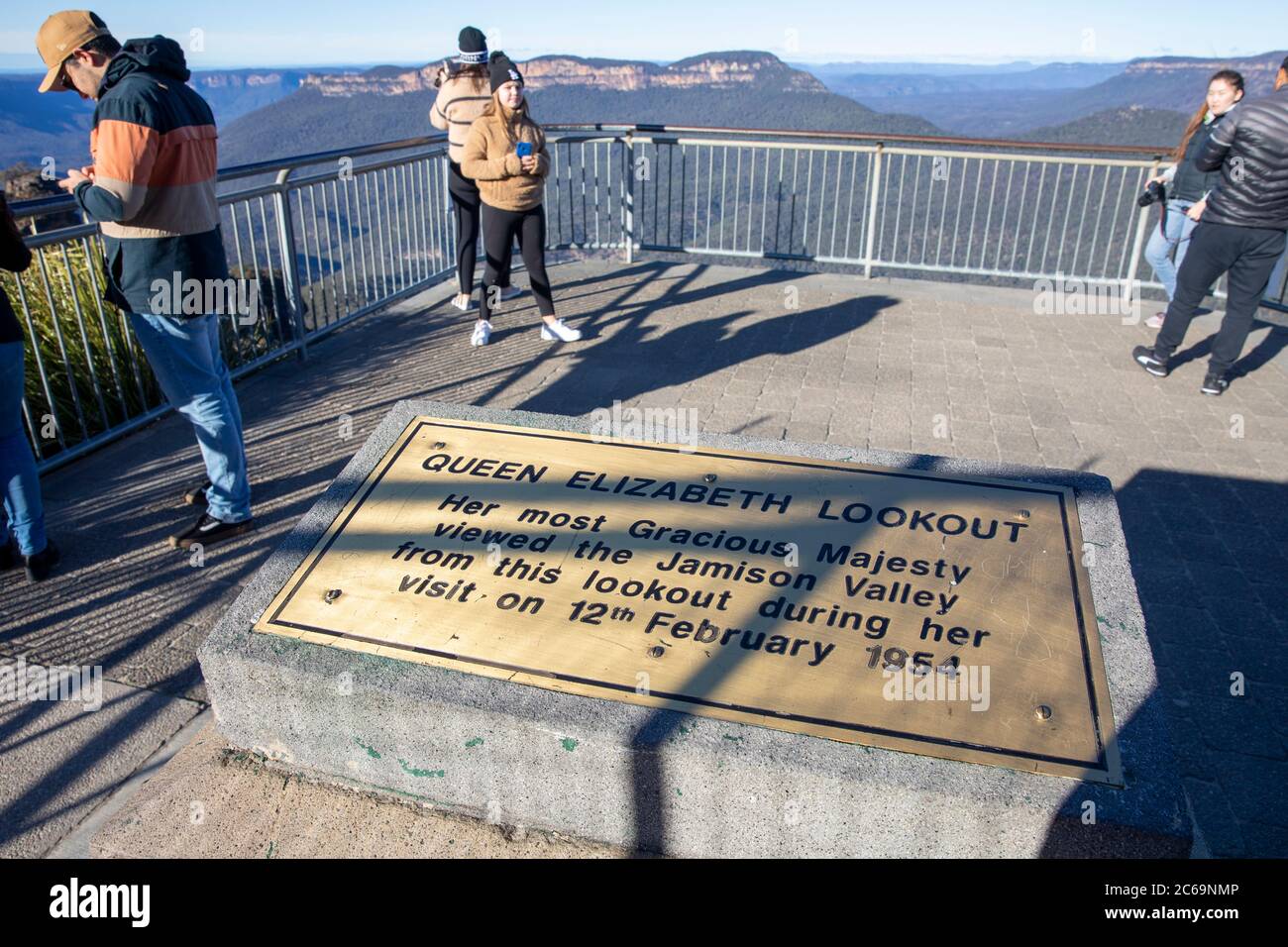 Eco point Blue Mountains nsw e la regina Elizabeth Lookout prende il nome dalla visita delle Queens nel 1954, NSW, Australia Foto Stock