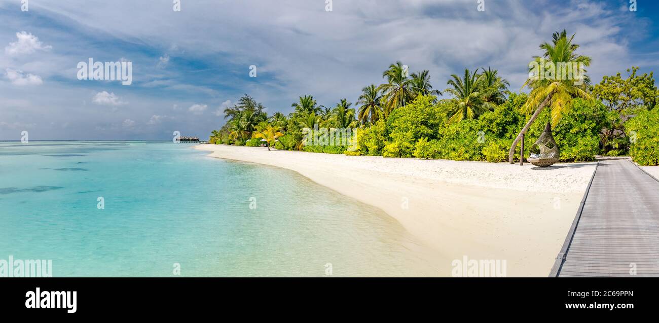 Destinazione tropicale vacanza, Maldive. Molo del molo per Paradise Island Foto Stock