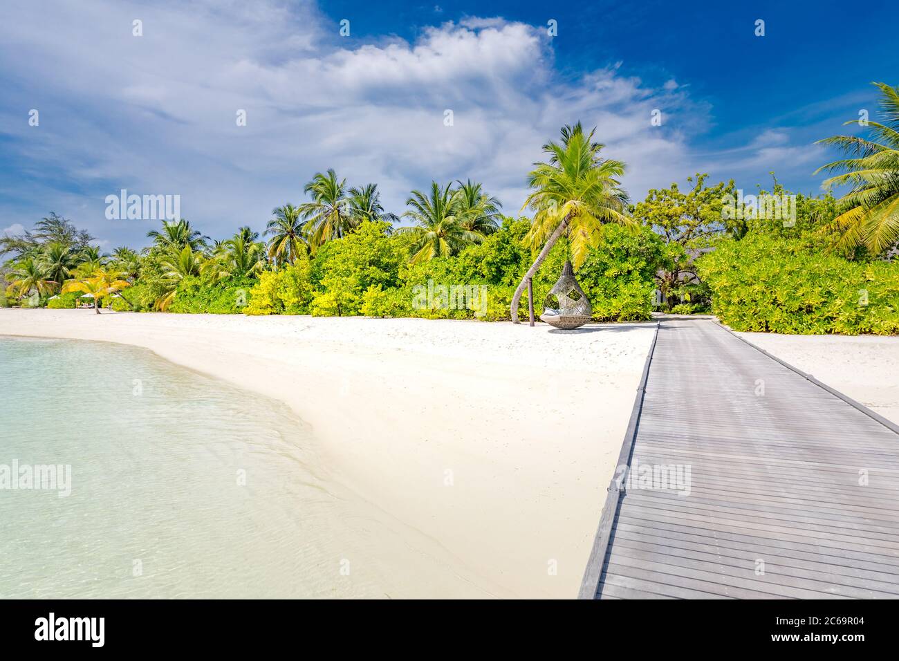 Destinazione tropicale vacanza, Maldive. Molo del molo per Paradise Island Foto Stock