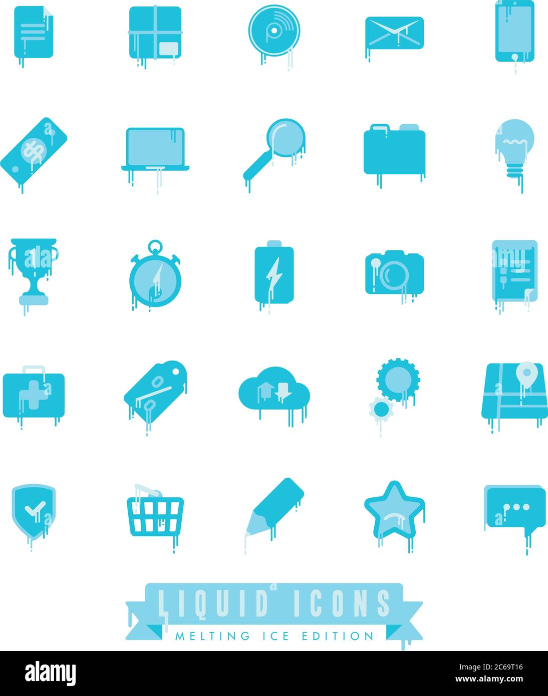 Set di liquidi, fusione di Web e icone business con icicles Illustrazione Vettoriale