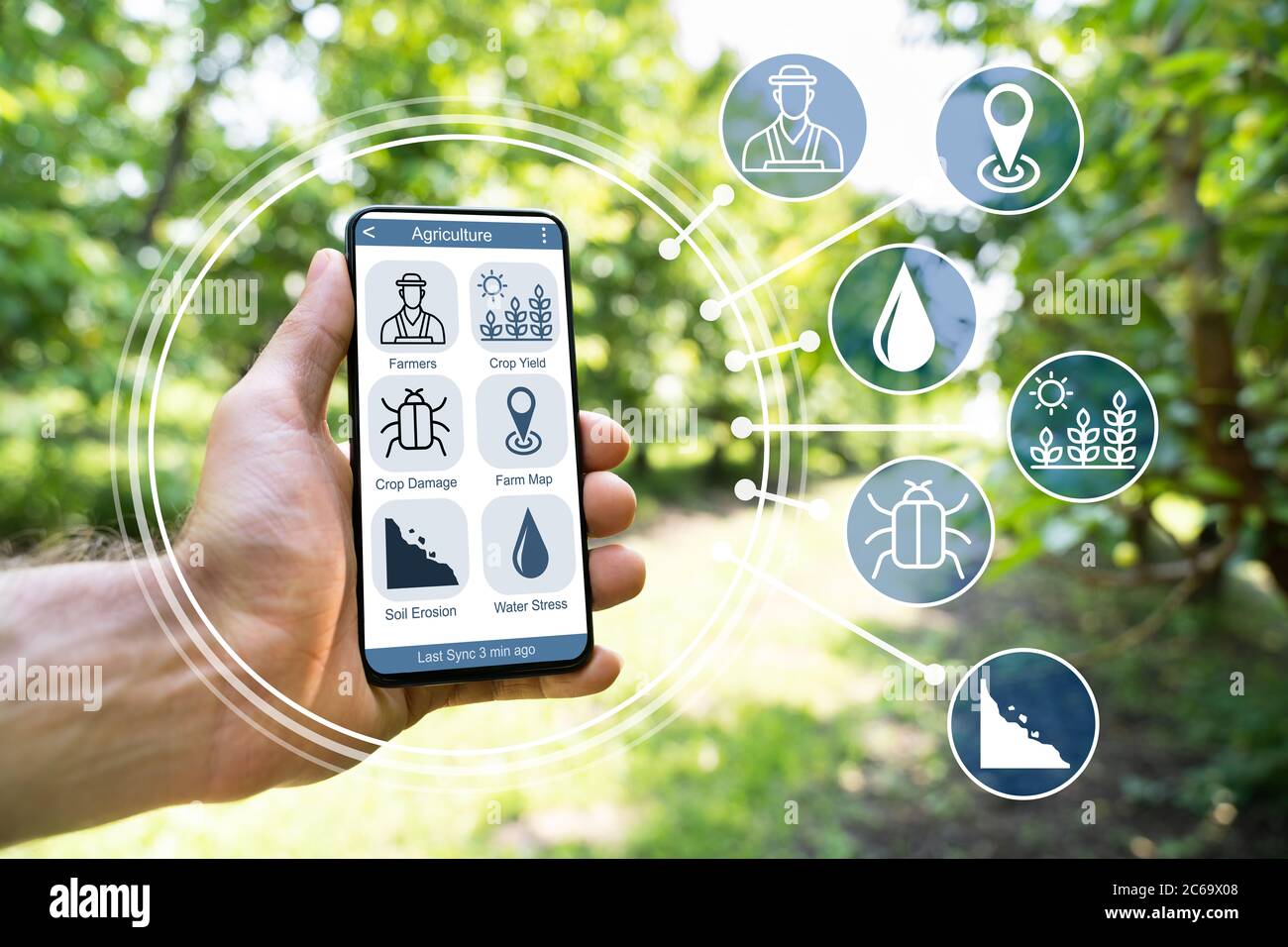 App Smart Farming Digital Technology Agriculture presso Farm Foto Stock