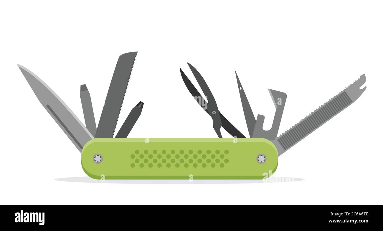 Design piatto moderno vettore illustrazione dell'icona multifunzione coltello tascabile Illustrazione Vettoriale