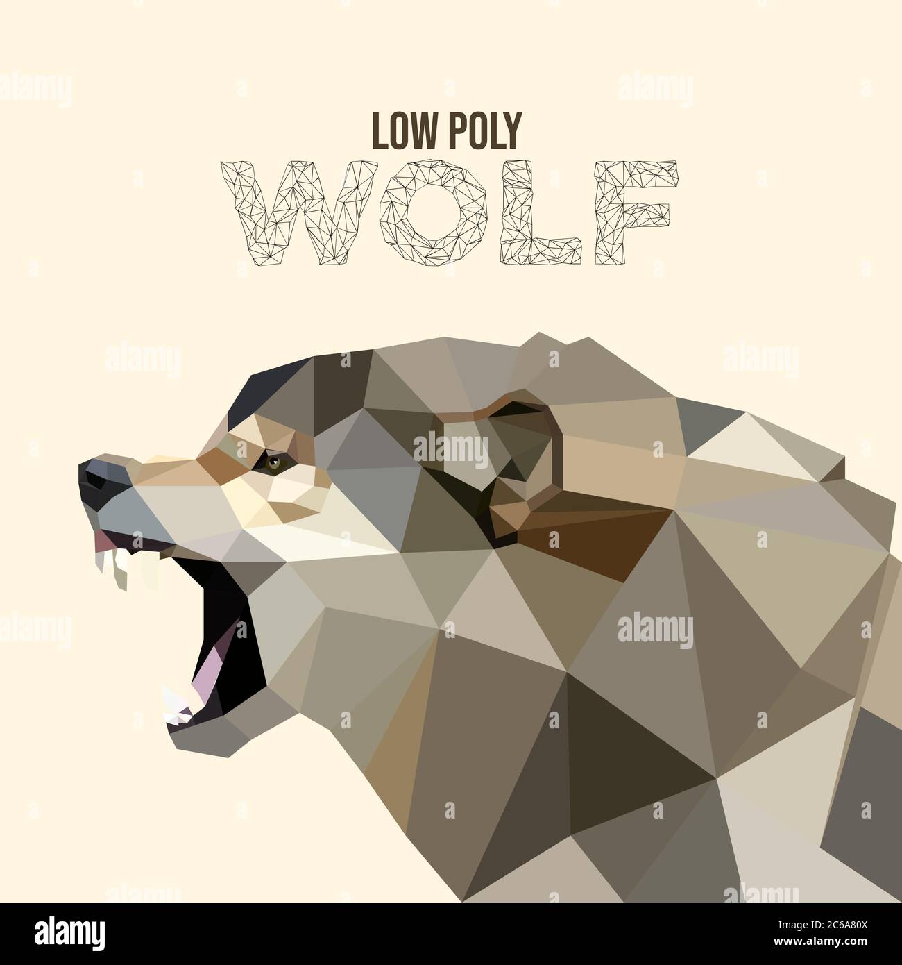 Low poly Wolf art, lupo ruggito, animale basso poly illustrazione sfondo modello, poster, vettore Illustrazione Vettoriale