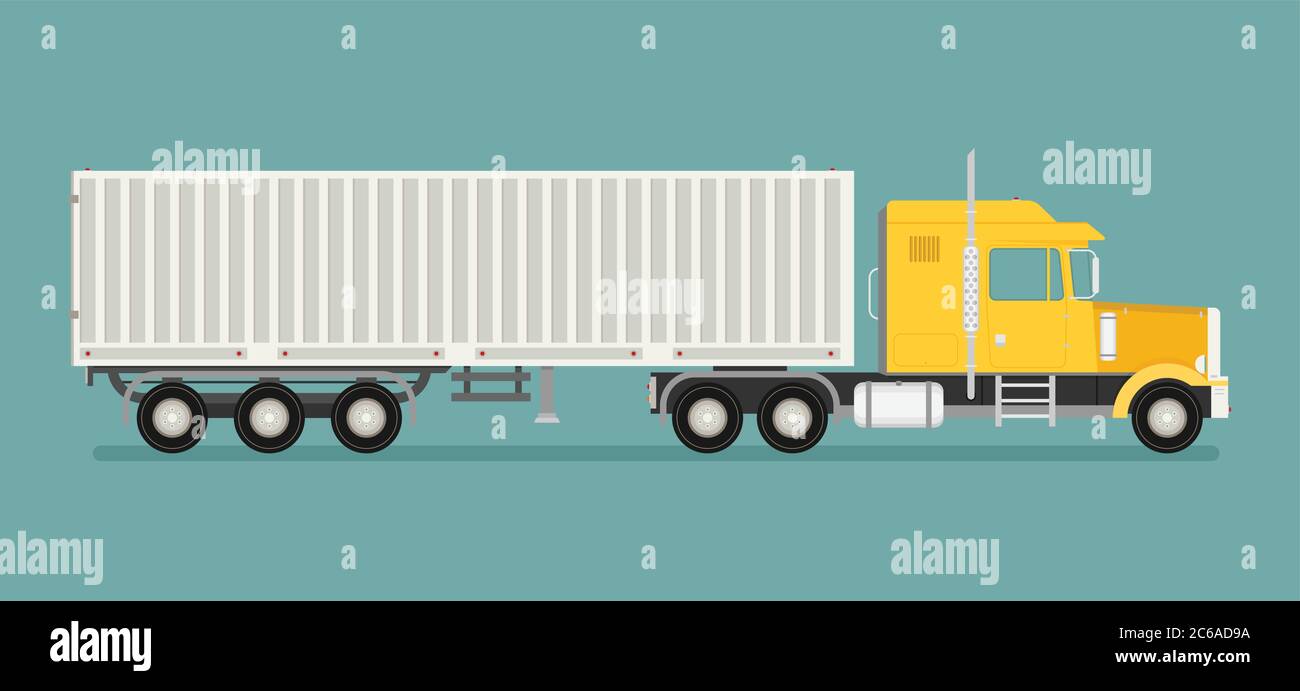 Grande semi-camion. Immagine vettoriale piatta alla moda. Illustrazione Vettoriale