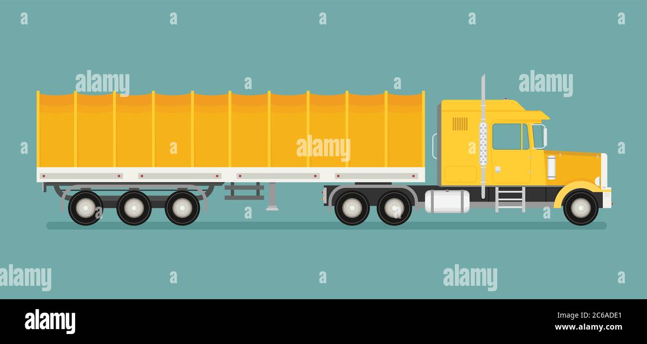 Grande semi-camion. Immagine vettoriale piatta alla moda. Illustrazione Vettoriale