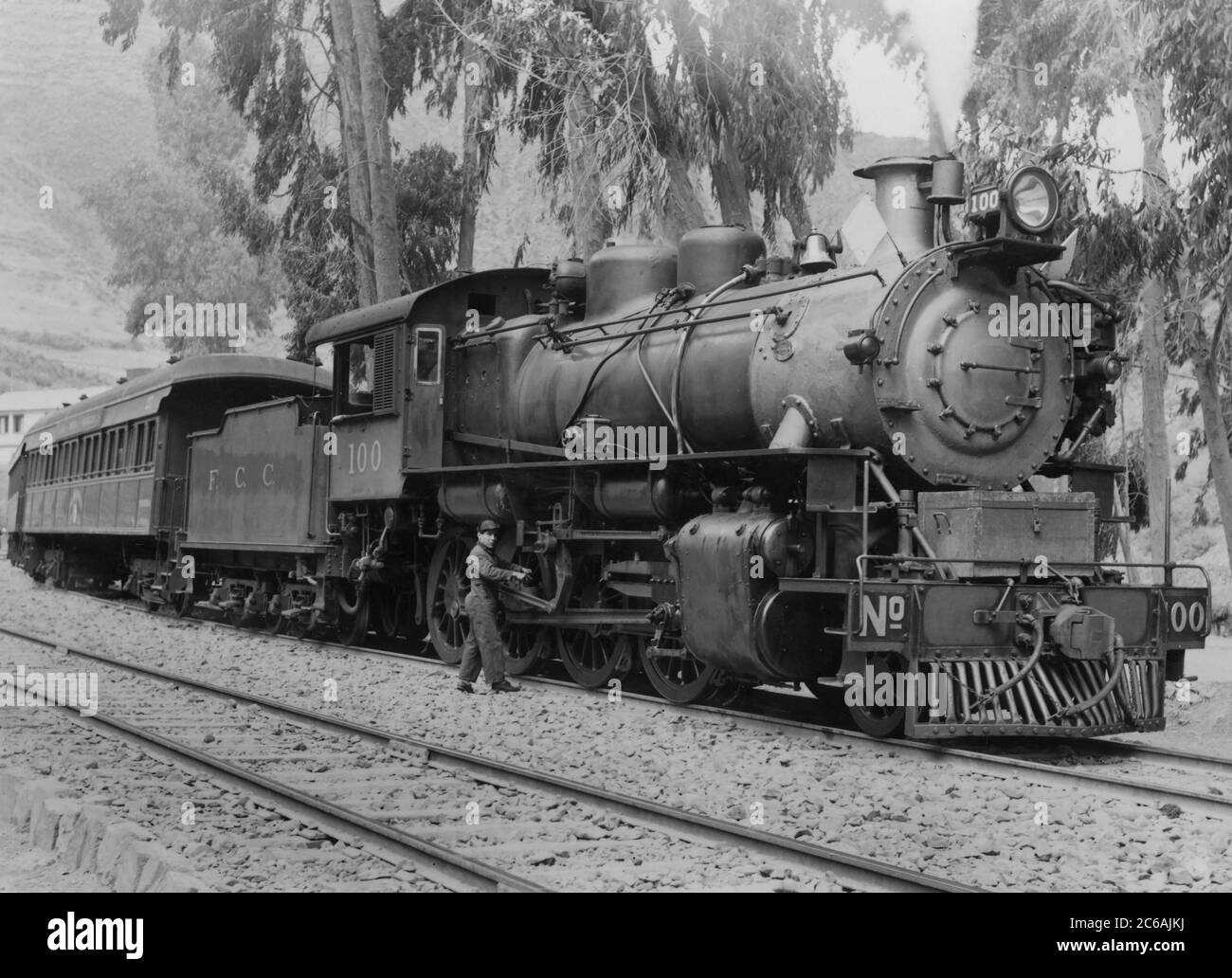 Andes Classe 2-8-0 No 100 locomotiva a vapore della Central Railway (FCC), Perù, Sud America. Foto Stock