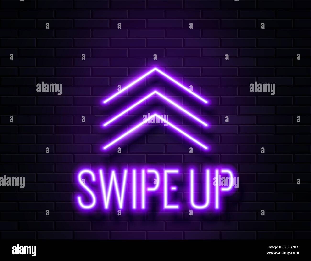 Futuristico Sci Fi Modern Neon Violet frecce incandescenti telaio per Banner su Dark Empty Grunge calcestruzzo Brick sfondo. Illustrazione Vettoriale