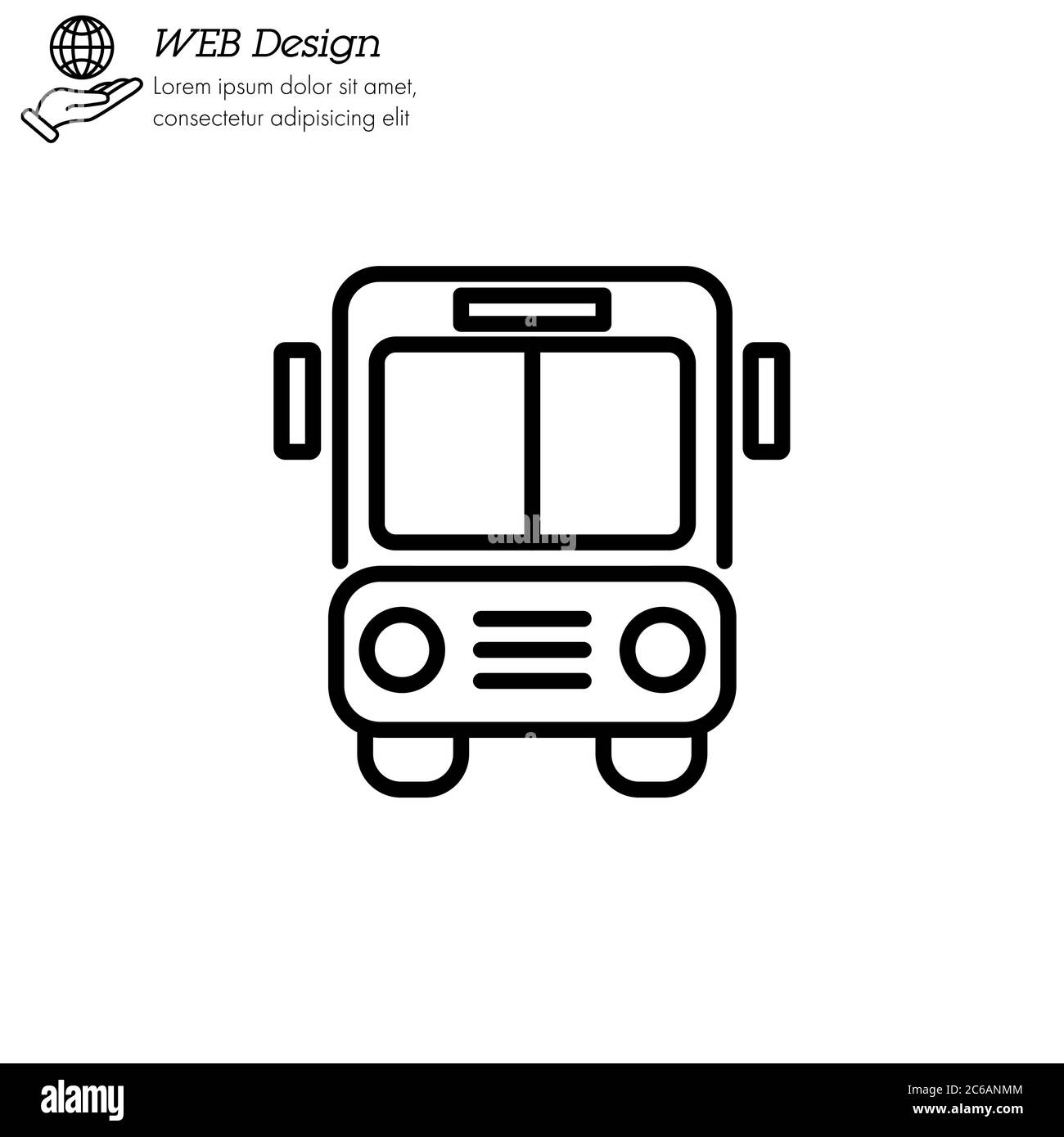 Icona bus linea sottile, lineare, contorno. Semplice segno, logo. Segnale autobus. Immagine di trasporto. Simbolo di navigazione pubblica per grafica informativa, siti Web e stampa medi Illustrazione Vettoriale