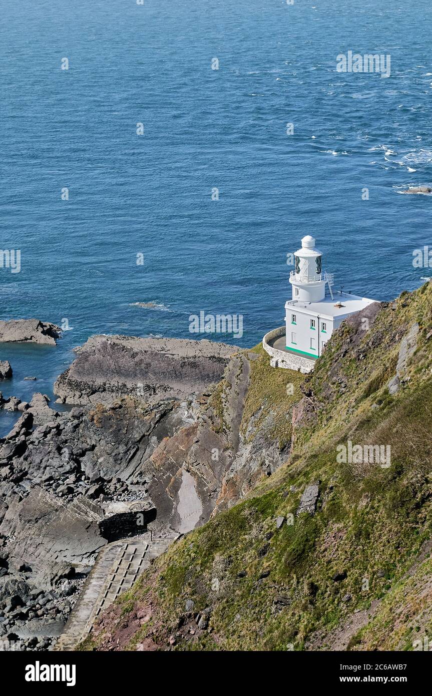 Faro di Hartland Point sulla costa nord del Devon, Regno Unito Foto Stock