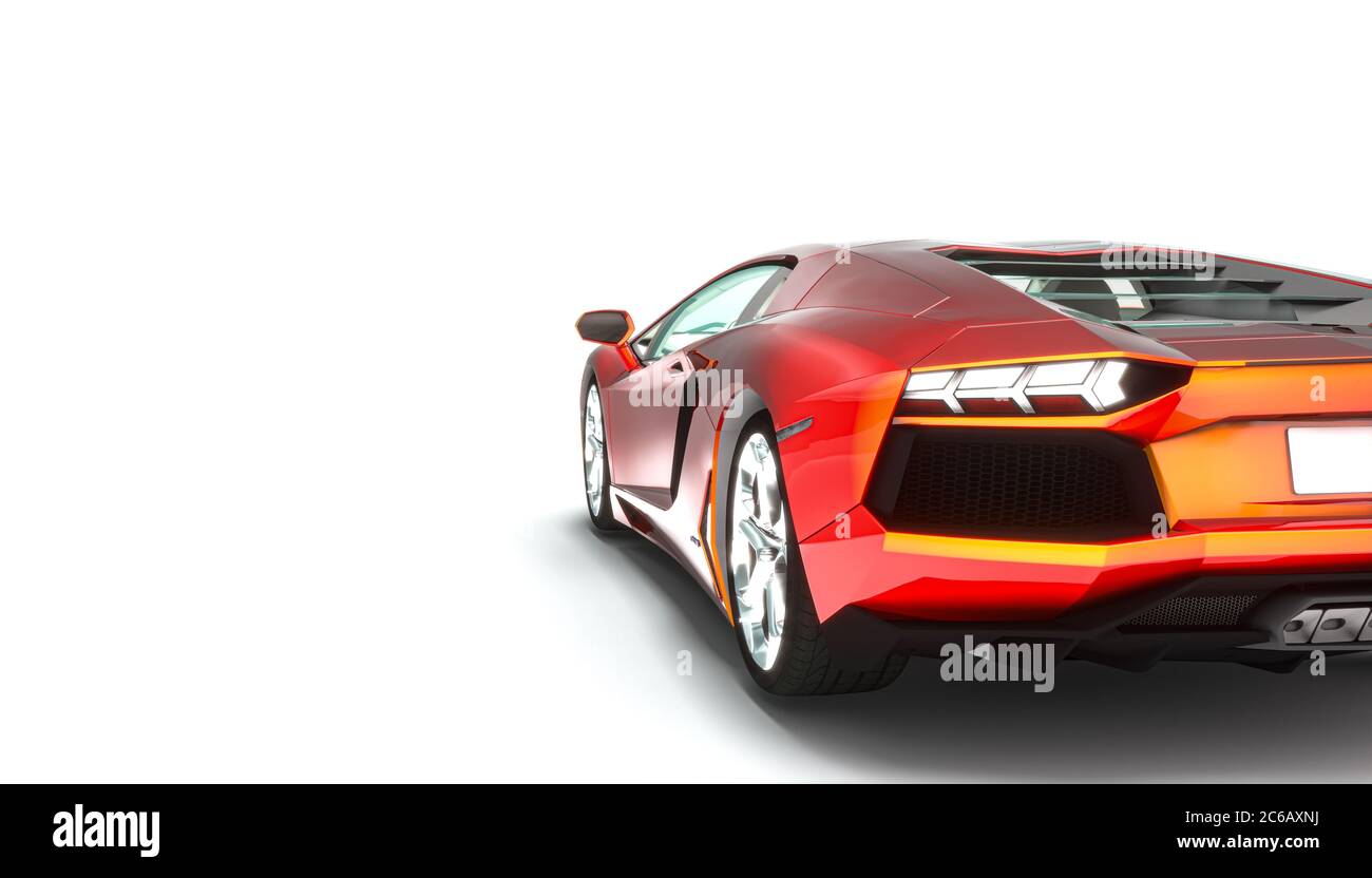 auto sportiva di lusso su sfondo bianco. nessuno intorno. concetto di velocità. rendering 3d. Foto Stock
