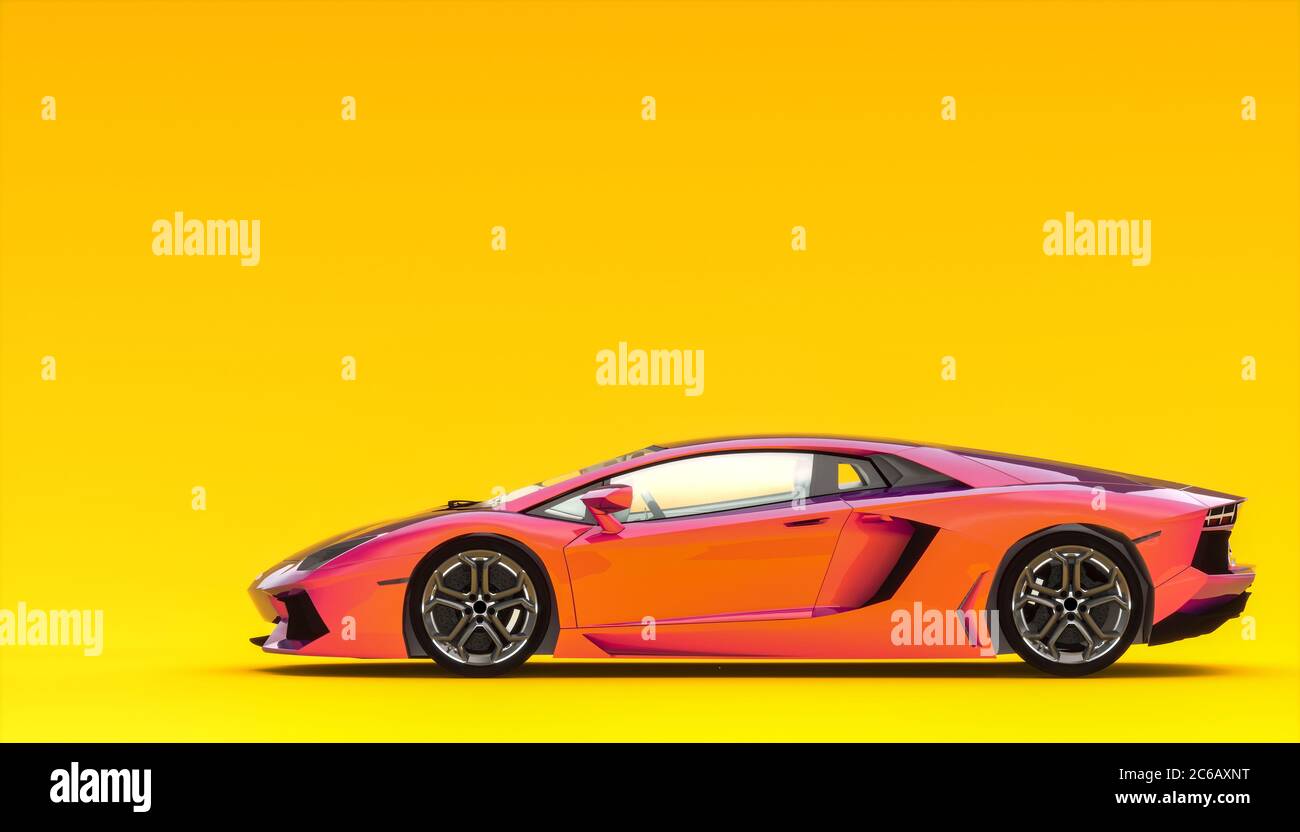 auto sportiva di lusso su sfondo giallo. nessuno intorno. concetto di velocità. rendering 3d. Foto Stock