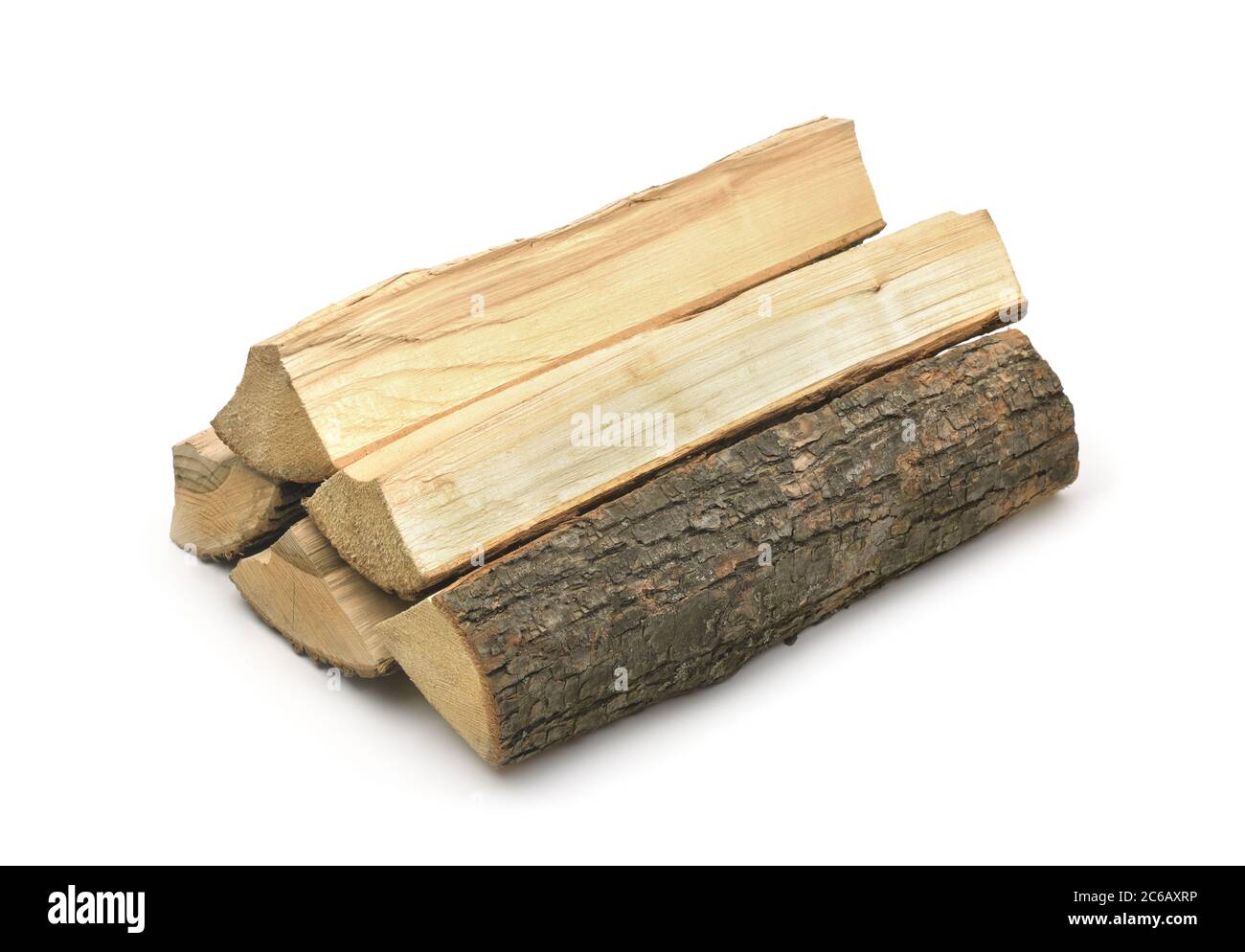 Pila di legna da ardere isolata su bianco Foto Stock