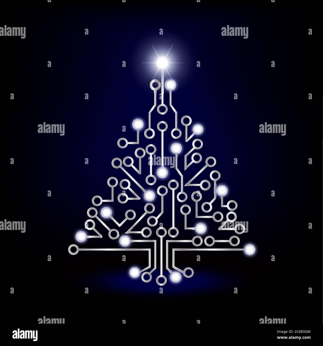 Un circuito stampato albero di Natale su sfondo blu verde. Formato vettoriale EPS10 Illustrazione Vettoriale
