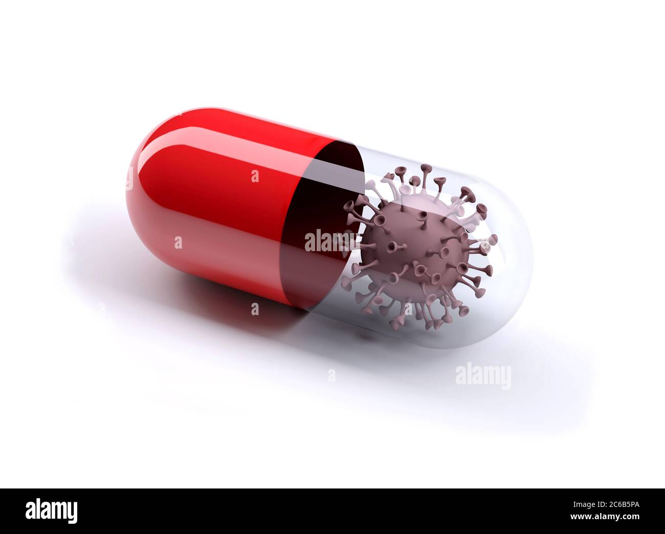 pillola con virus all'interno, illustrazione 3d Foto Stock