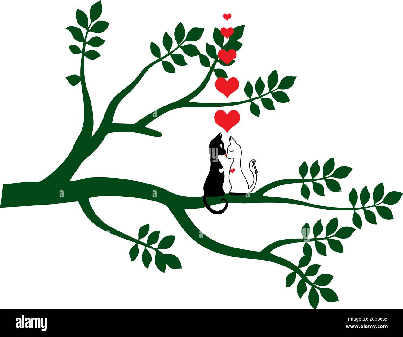 Cat amore nell'albero. Per San Valentino e stampe d'amore. VETTORE Illustrazione Vettoriale