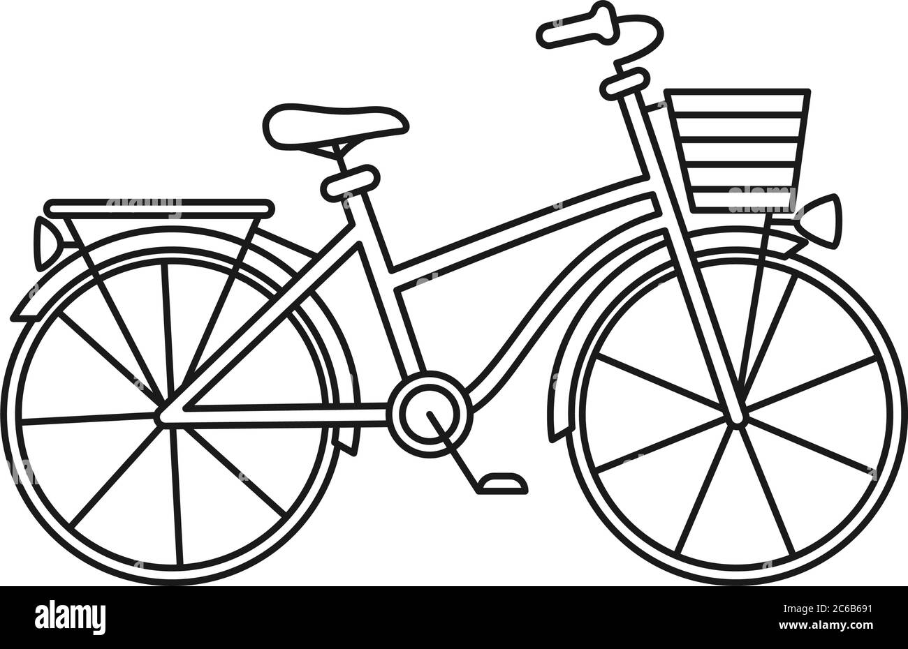 Bicicletta urbana line art in bianco e nero. Illustrazione Vettoriale