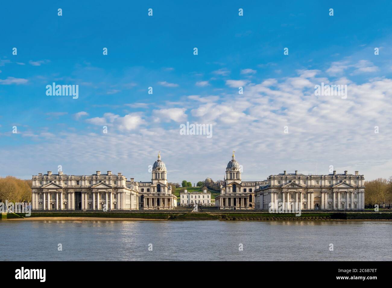The Royal Observatory, The Queen's House e Christopher Wren's Royal Naval College, Greenwich, Londra, Inghilterra, Regno Unito, Europa Foto Stock