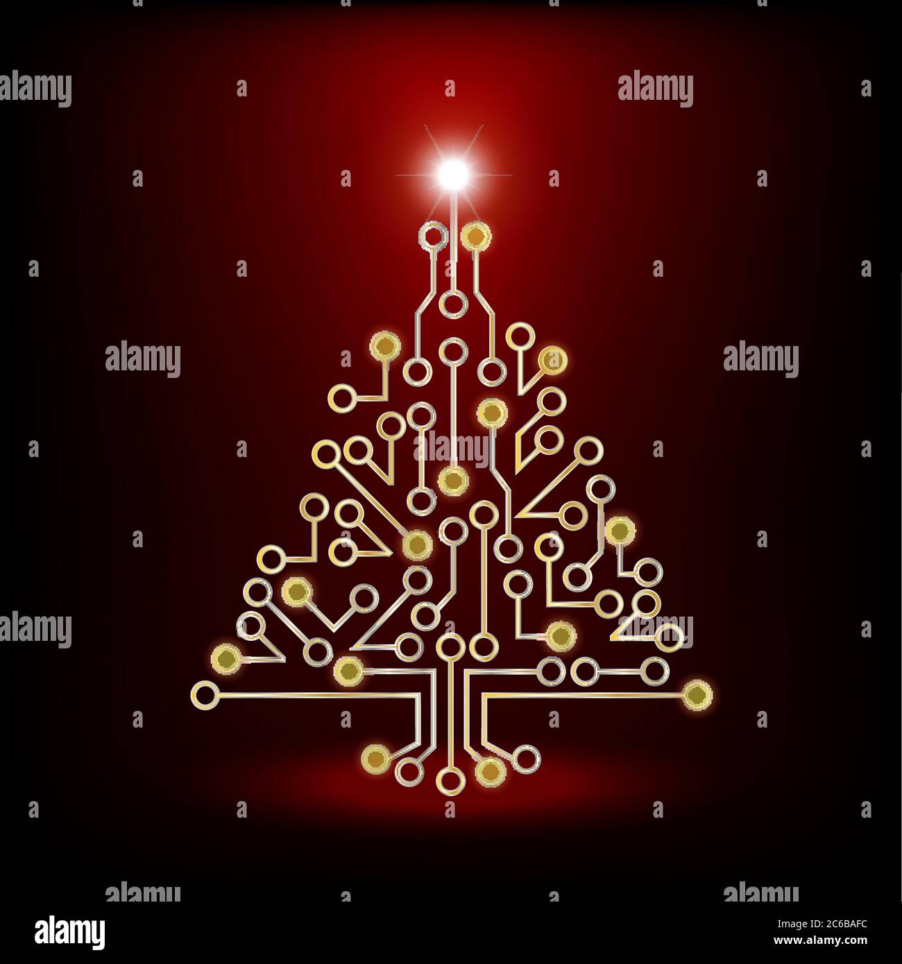 Un circuito stampato albero di Natale su sfondo rosso. Formato vettoriale EPS10 Illustrazione Vettoriale