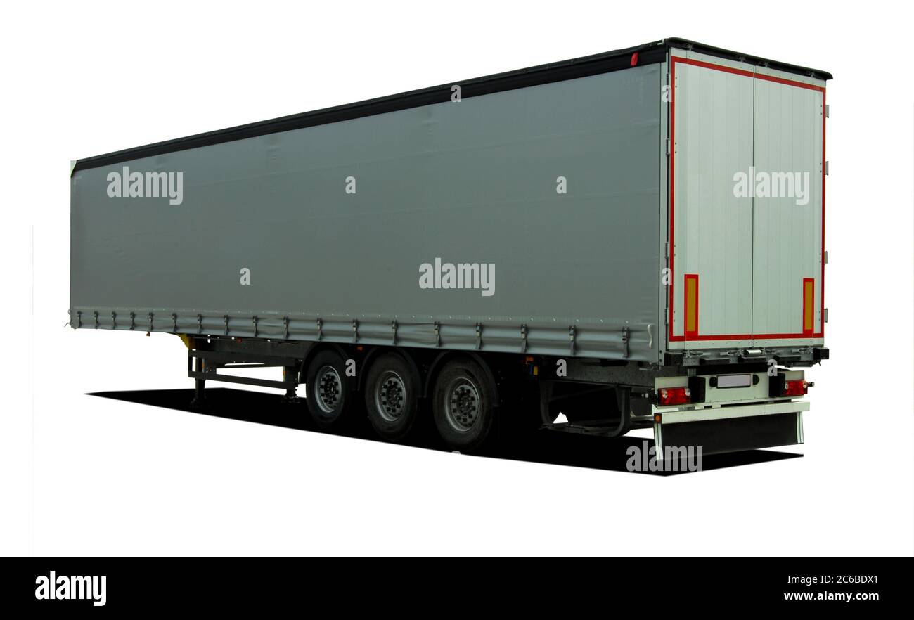 Semi-rimorchio parcheggiato bianco vuoto, rimorchio per camion, semirimorchio per camion Foto Stock