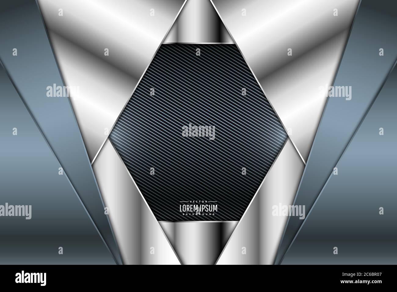 Sfondo metallico.Blu e argento con struttura in fibra di carbonio.concetto di tecnologia in metallo a forma di poligono. Illustrazione Vettoriale