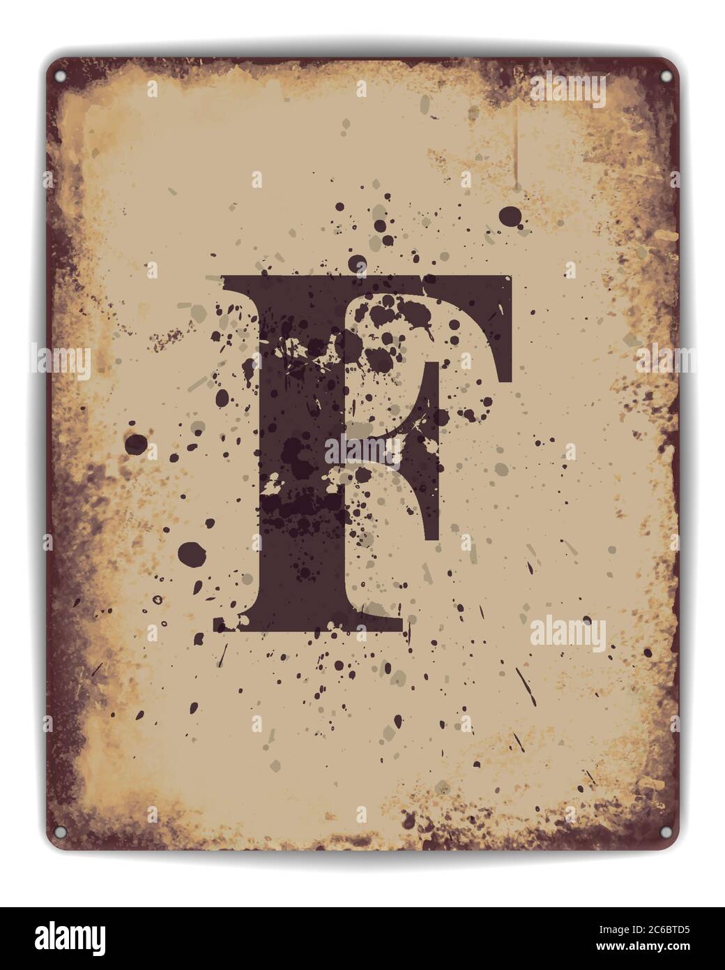 Poster a piastra in stagno retrò con lettera maiuscola F monogramma. Formato vettoriale EPS10 Illustrazione Vettoriale