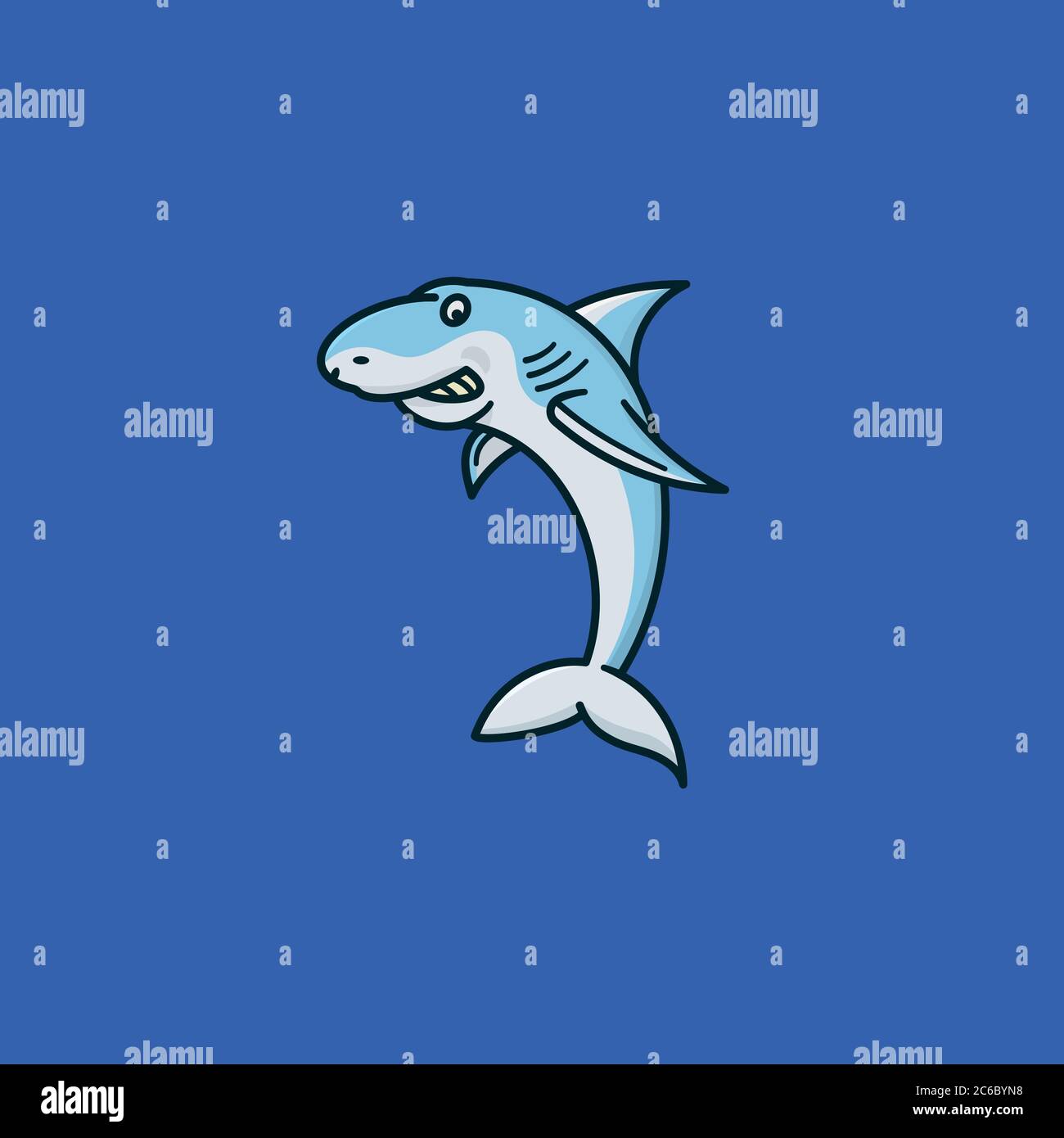 Illustrazione del vettore di carattere di cartoon di Shark per il giorno di Awarenesss di Shark il 14 luglio. Simbolo di pesce carnivoro. Illustrazione Vettoriale