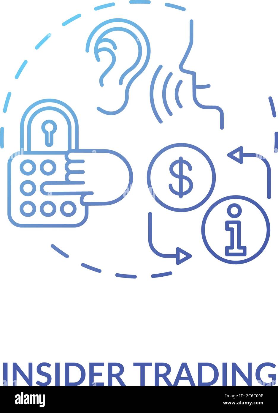 Icona del concetto di insider trading. Vendita di informazioni non pubbliche. Criminalità aziendale comune. Illustrazione sottile dell'idea di acquisto dei dati segreti. Vettore isolato Illustrazione Vettoriale