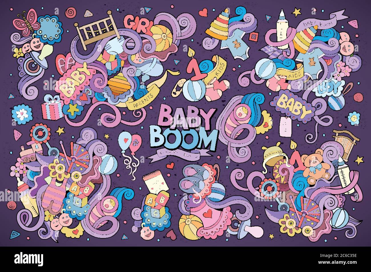 Colorato vettore mano doodle cartoon set di oggetti Illustrazione Vettoriale