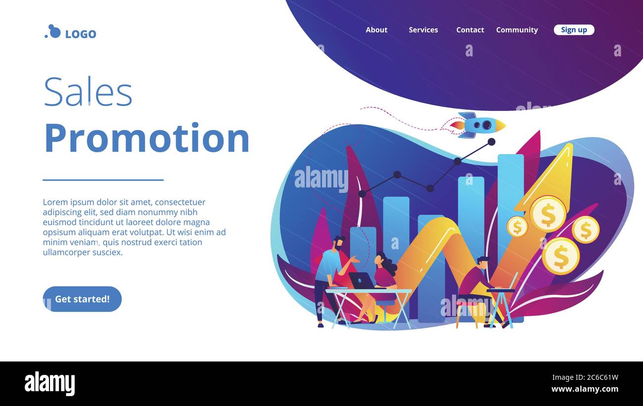 Landing page del concetto di crescita delle vendite. Illustrazione Vettoriale