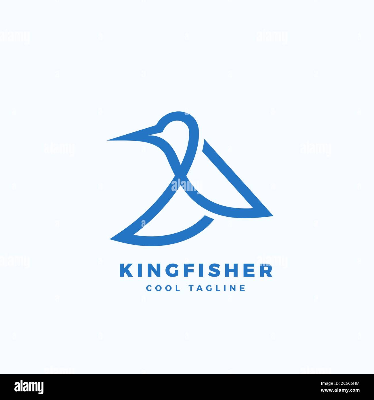 Icona, etichetta o modello logo del vettore astratto Kingfisher Bird. Silhouette minimalista stile linea. Illustrazione Vettoriale