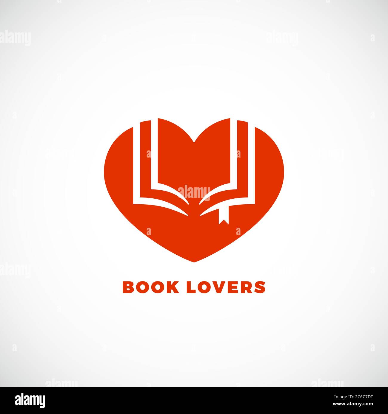 Cartello vettoriale, emblema o modello logo per gli amanti del libro. Spazio negativo Apri libro in una silhouette del cuore. Illustrazione Vettoriale