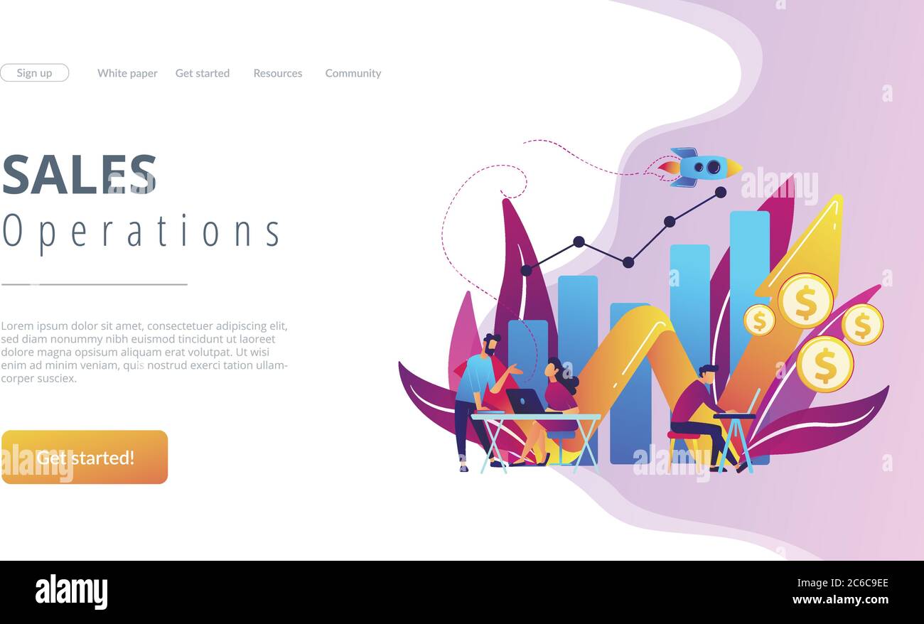 Landing page del concetto di crescita delle vendite. Illustrazione Vettoriale