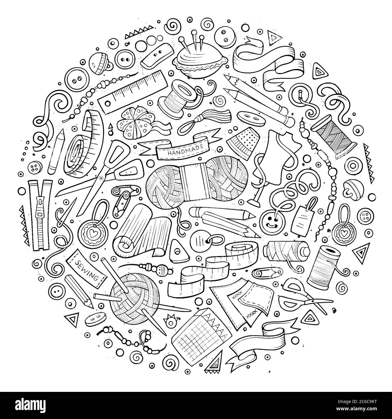 Set di oggetti, simboli e oggetti doodle cartoni animati fatti a mano Illustrazione Vettoriale