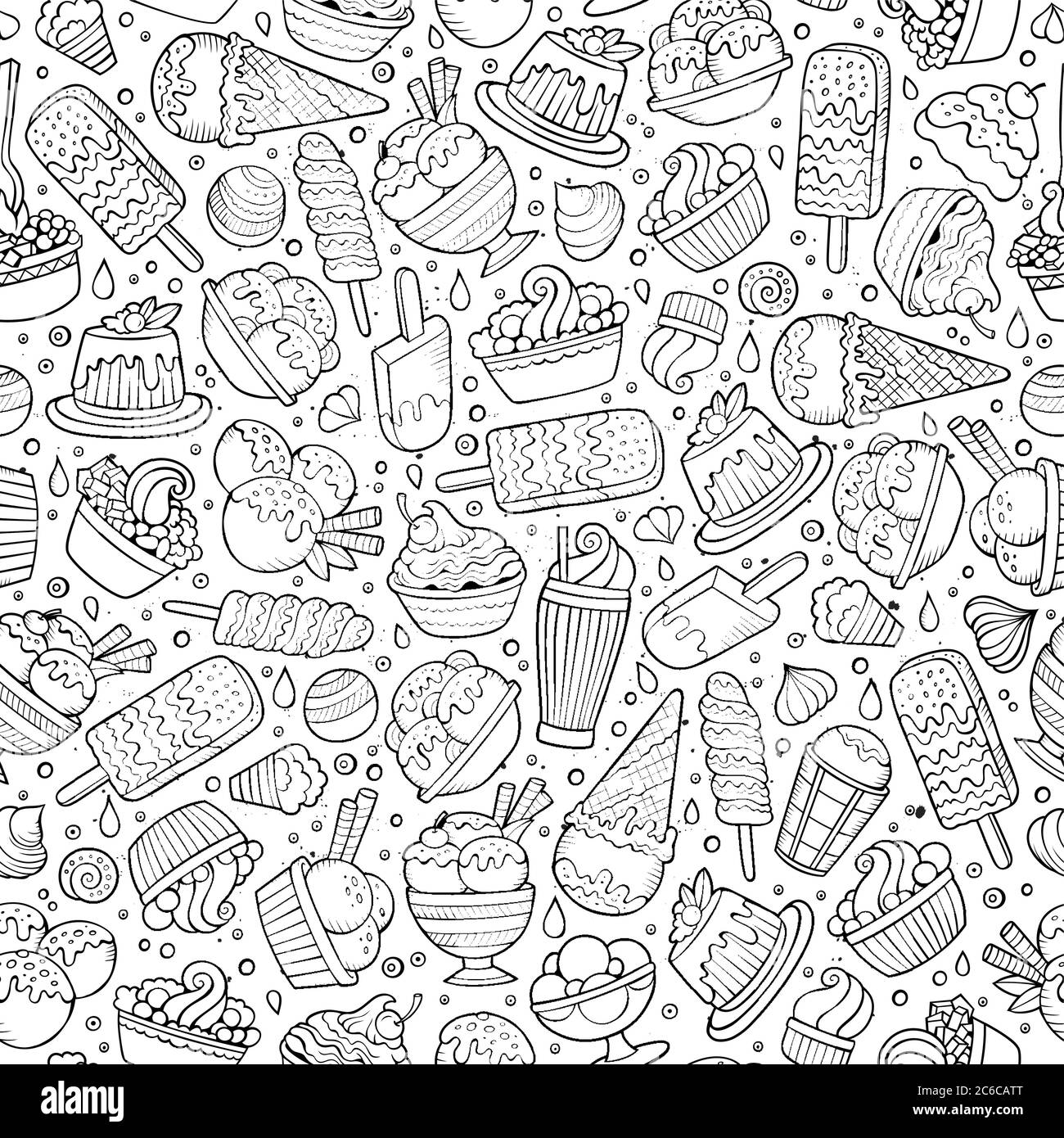 Fumetti gelato artigianale doodles modello senza cuciture Illustrazione Vettoriale