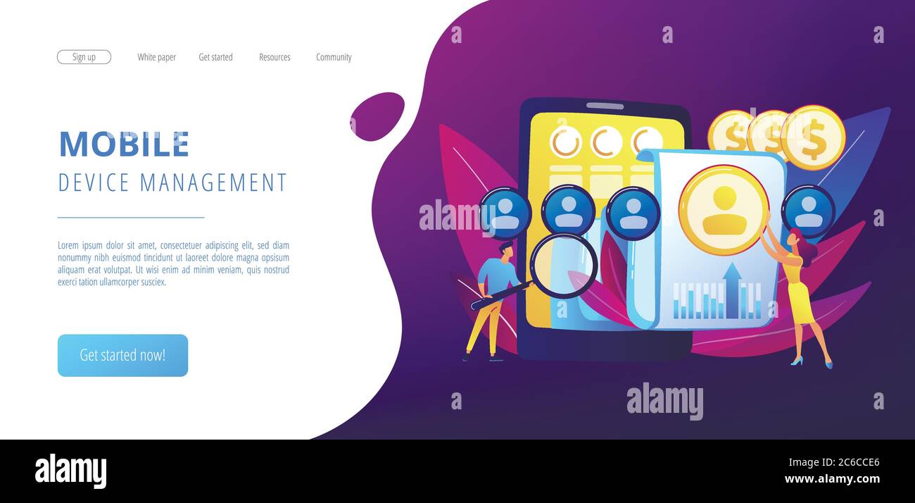 Landing page del concetto di gestione delle spese mobili. Illustrazione Vettoriale