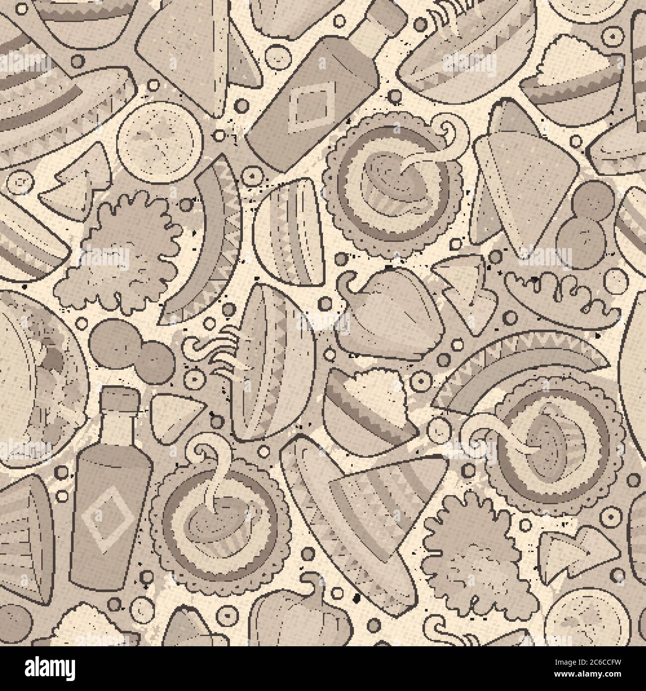 Cartoon disegnata a mano latino-americana, messicano modello senza giunture Illustrazione Vettoriale