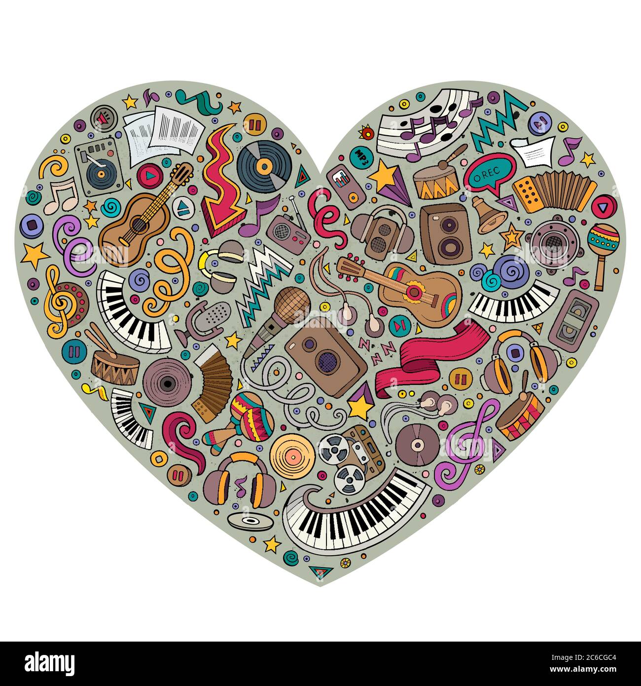 Colorful insieme vettoriale di Musica cartoon doodle oggetti, simboli Illustrazione Vettoriale