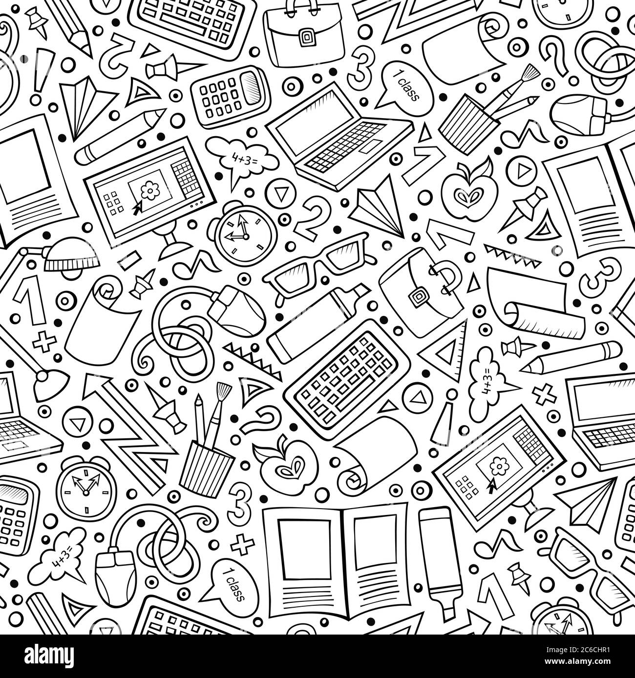 Cartoon cute mano disegnata Scuola modello senza giunture Illustrazione Vettoriale