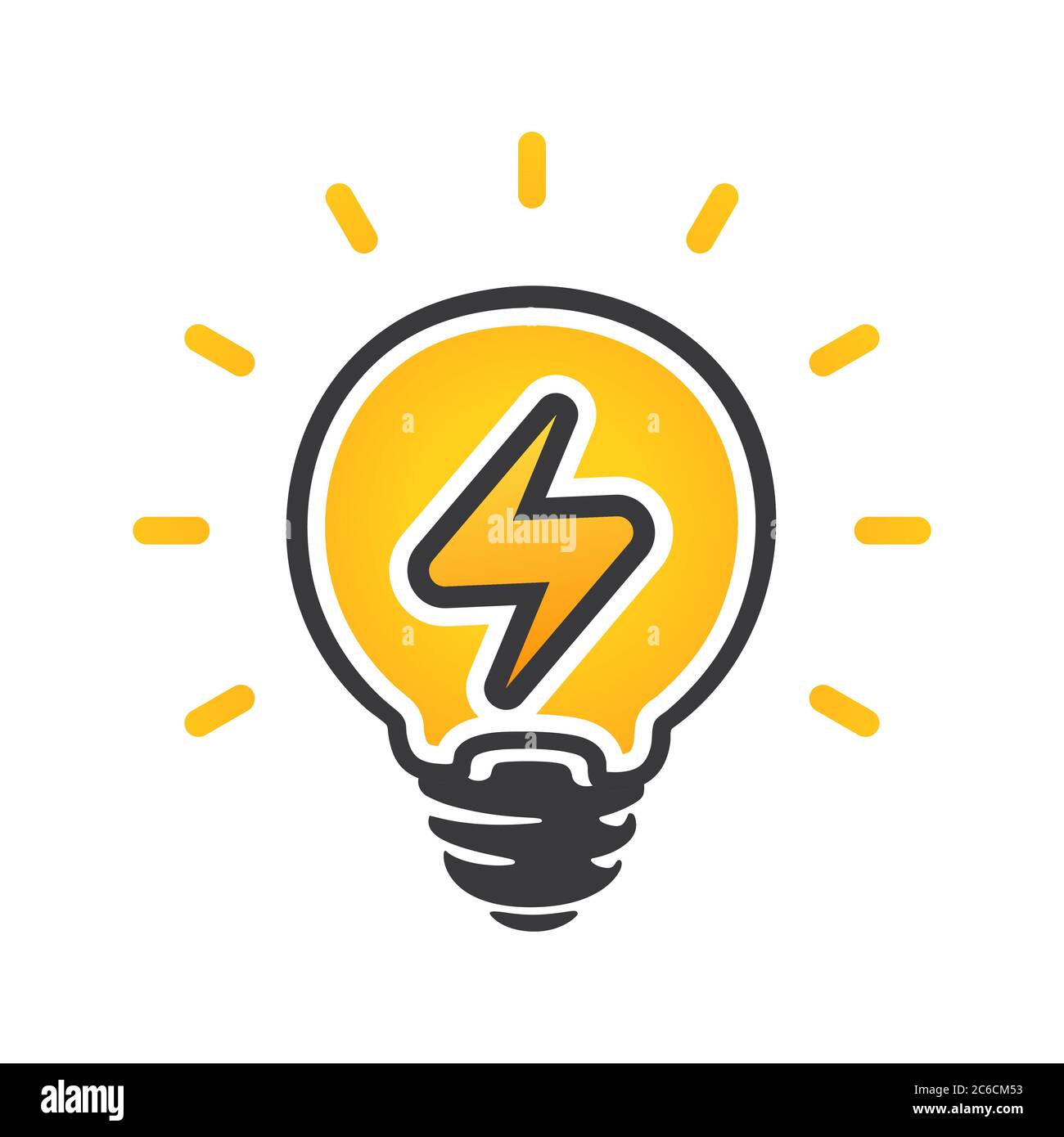 Segno di energia nella lampadina. Logo vettoriale per l'energia elettrica. Icona elettricità. Isolato su sfondo bianco Illustrazione Vettoriale