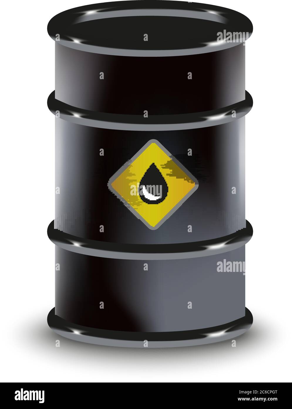 Olio nero barile petrolio versato vettore 3D illustrazione realistica. Per infografiche, carburante, industria, energia, industria, ecologia. Illustrazione Vettoriale