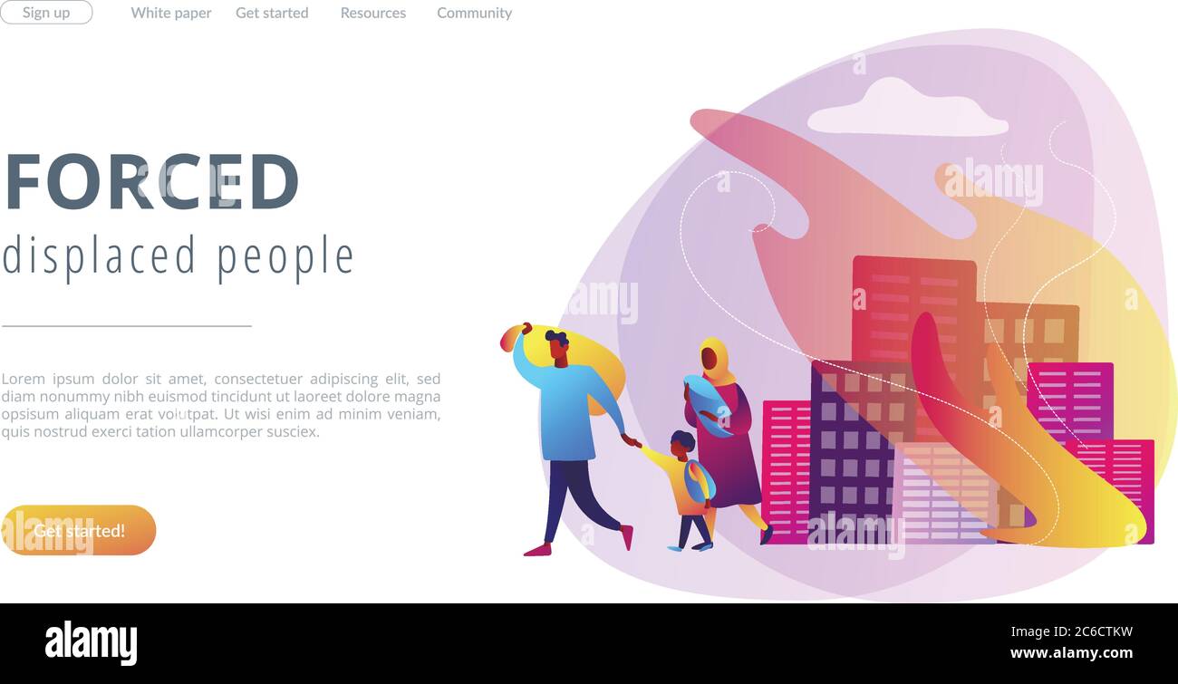 Pagina di destinazione del concetto di rifugiati. Illustrazione Vettoriale