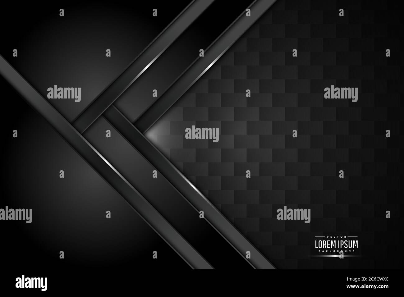 Sfondo metallico. Lusso di nero e grigio con forma a freccia. Concetto di tecnologia in metallo per spazi bui. Illustrazione Vettoriale