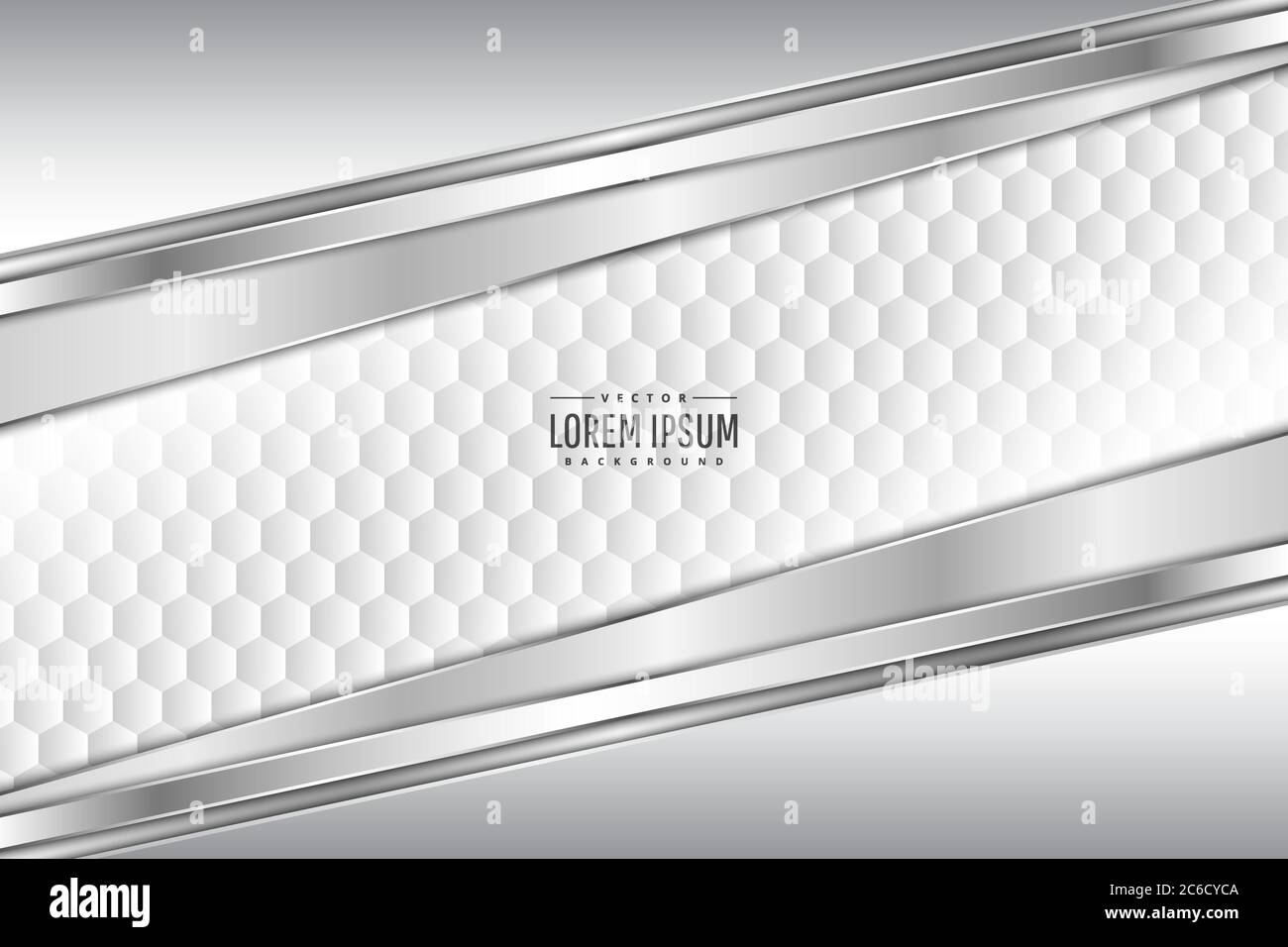 Sfondo metallico. Grigio e argento con spazio bianco poligono luminoso. Concetto di tecnologia del metallo. Illustrazione Vettoriale