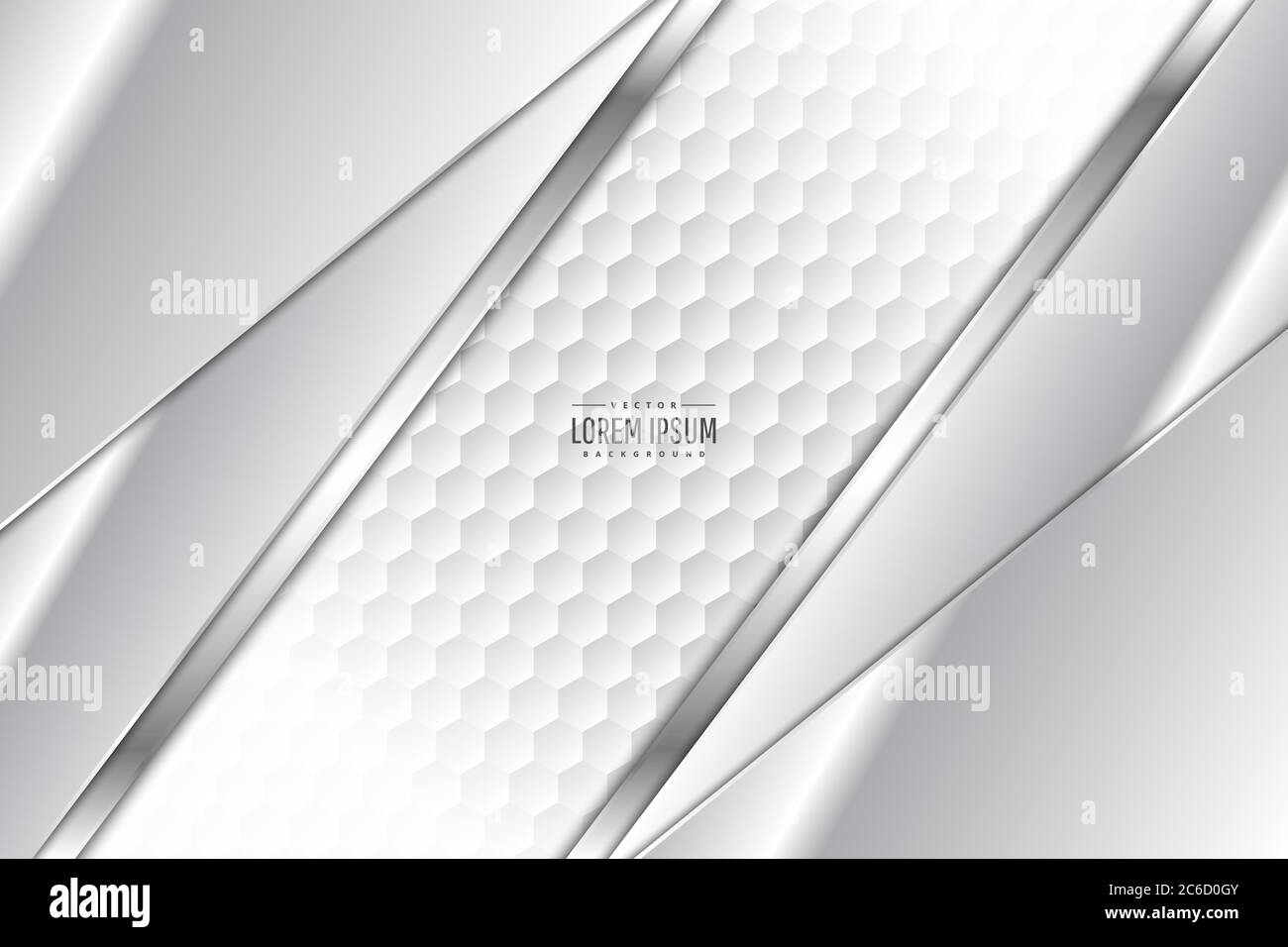 Sfondo metallico. Grigio e argento con spazio bianco poligono luminoso. Concetto di tecnologia del metallo. Illustrazione Vettoriale
