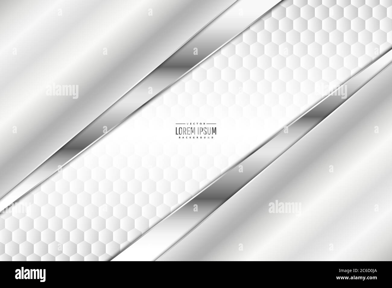 Sfondo metallico. Grigio e argento con spazio bianco poligono luminoso. Concetto di tecnologia del metallo. Illustrazione Vettoriale