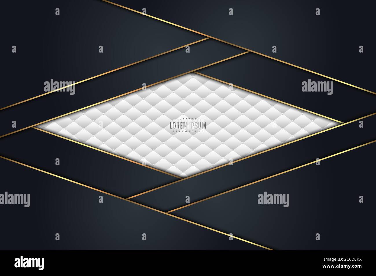 Sfondo metallico. Metallo nero e oro con tappezzeria bianca dal design moderno. Lusso per matrimoni, inviti o biglietti d'auguri. Illustrazione Vettoriale