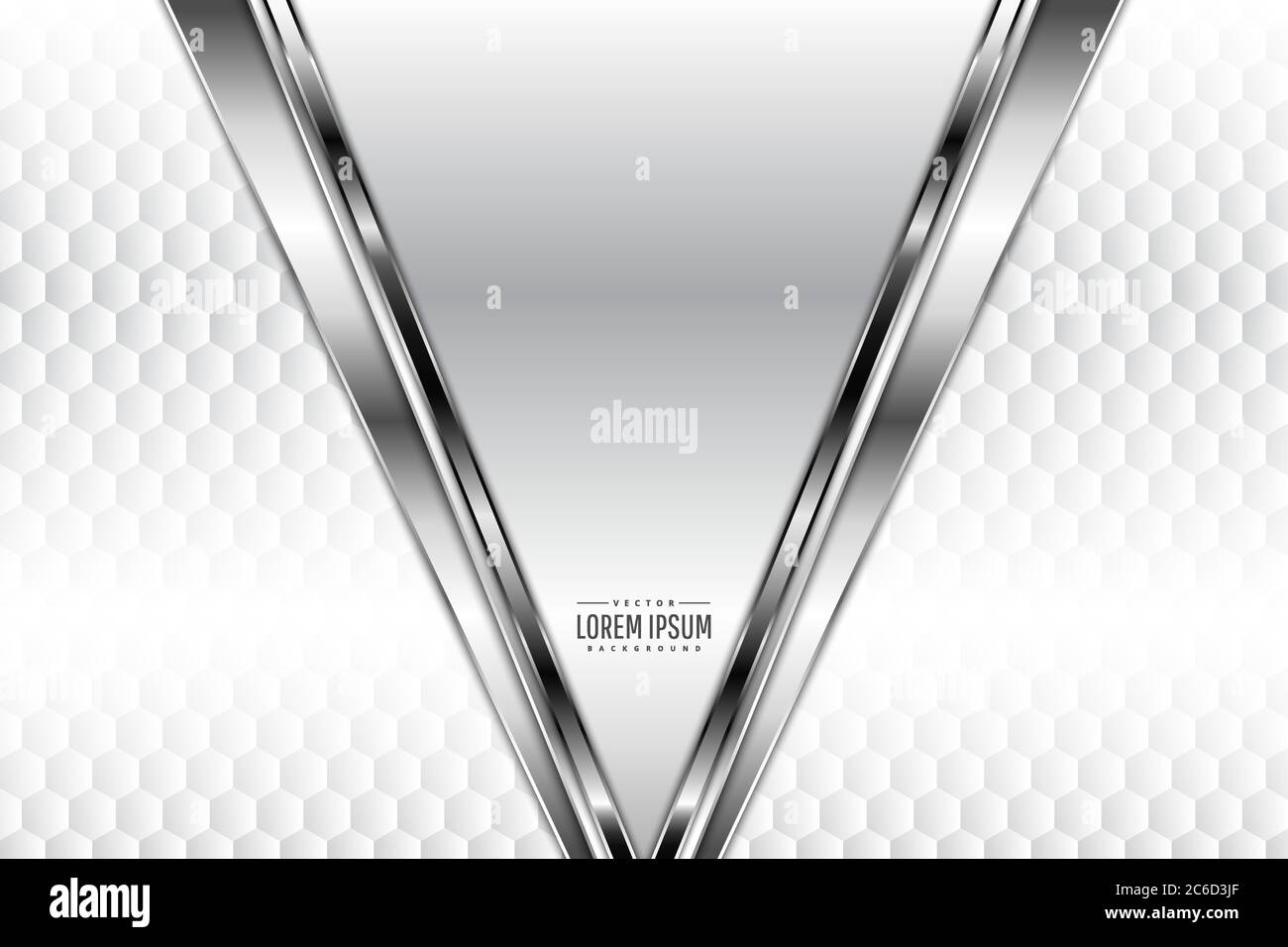 Sfondo metallico. Grigio e argento con spazio bianco poligono luminoso. Concetto di tecnologia del metallo. Illustrazione Vettoriale