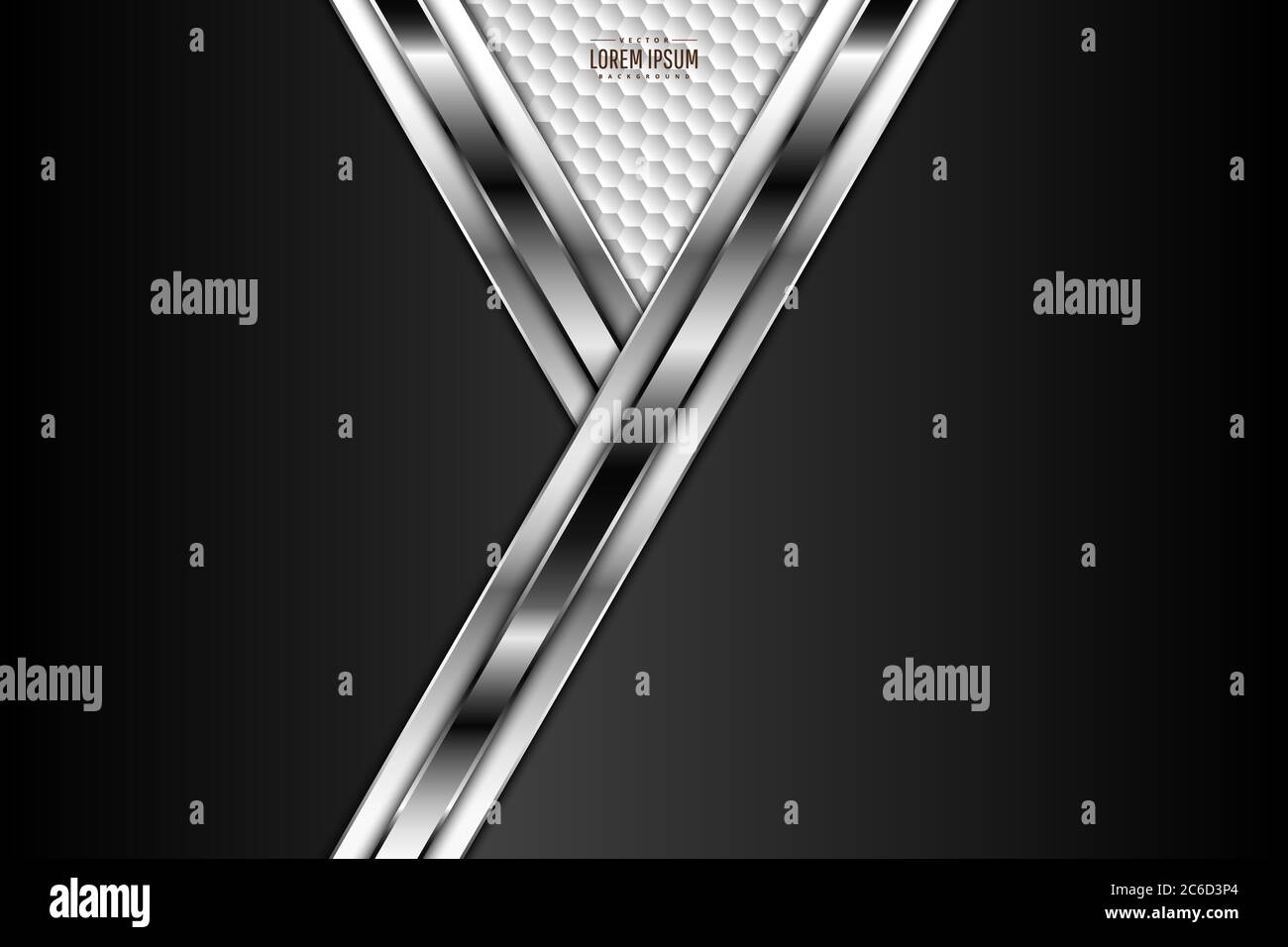 Sfondo metallico. Nero e argento con spazio bianco poligono luminoso. Design moderno in metallo di lusso. Illustrazione Vettoriale