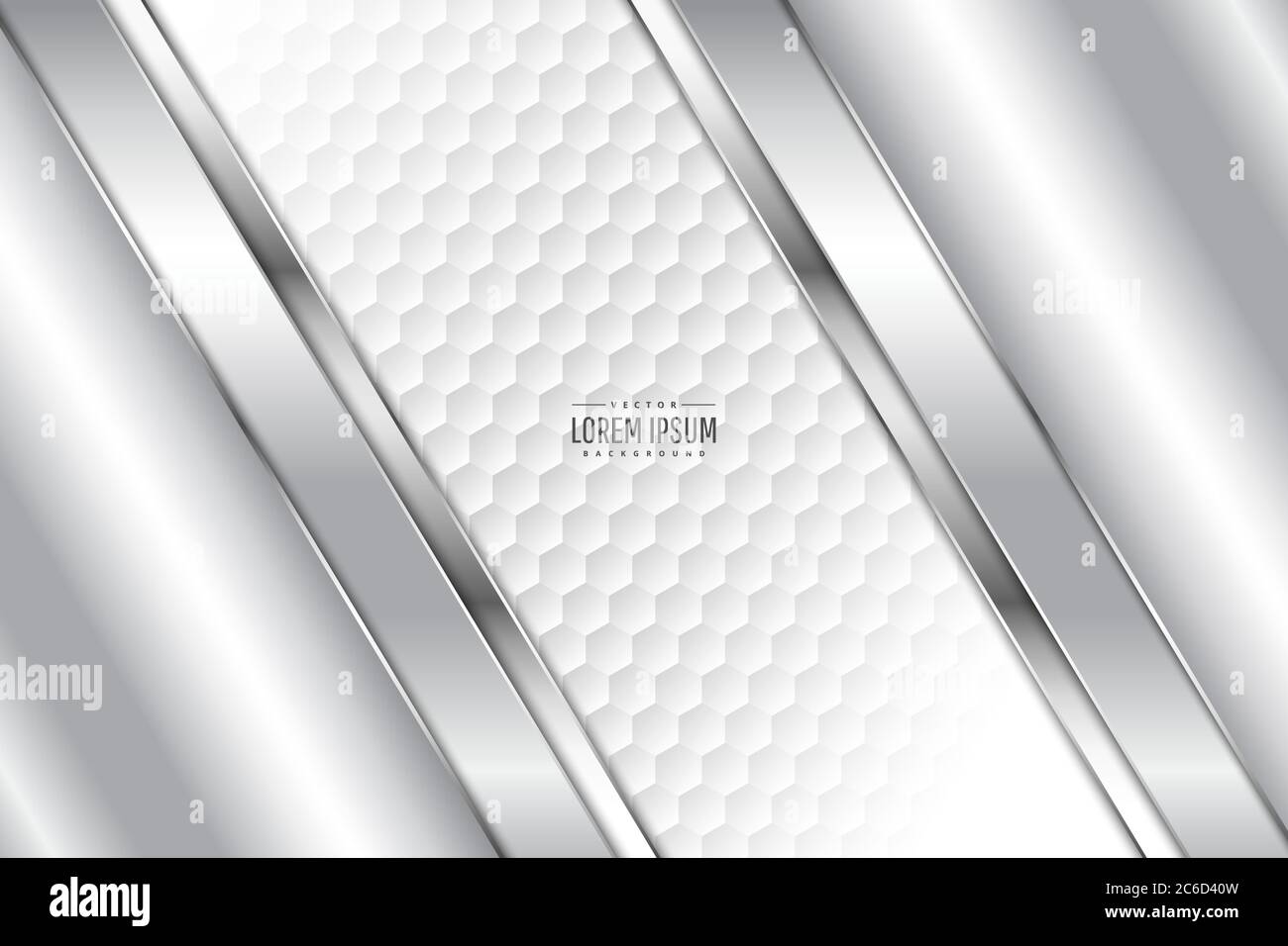 Sfondo metallico. Grigio e argento con spazio bianco poligono luminoso. Concetto di tecnologia del metallo. Illustrazione Vettoriale