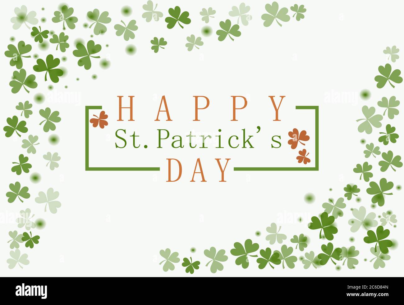 Biglietto d'auguri per il giorno di San Patrizio con cornice di foglie di trifoglio su sfondo bianco. Può essere utilizzato come invito, banner, volantino. Tema di primavera festivo. NAT Illustrazione Vettoriale